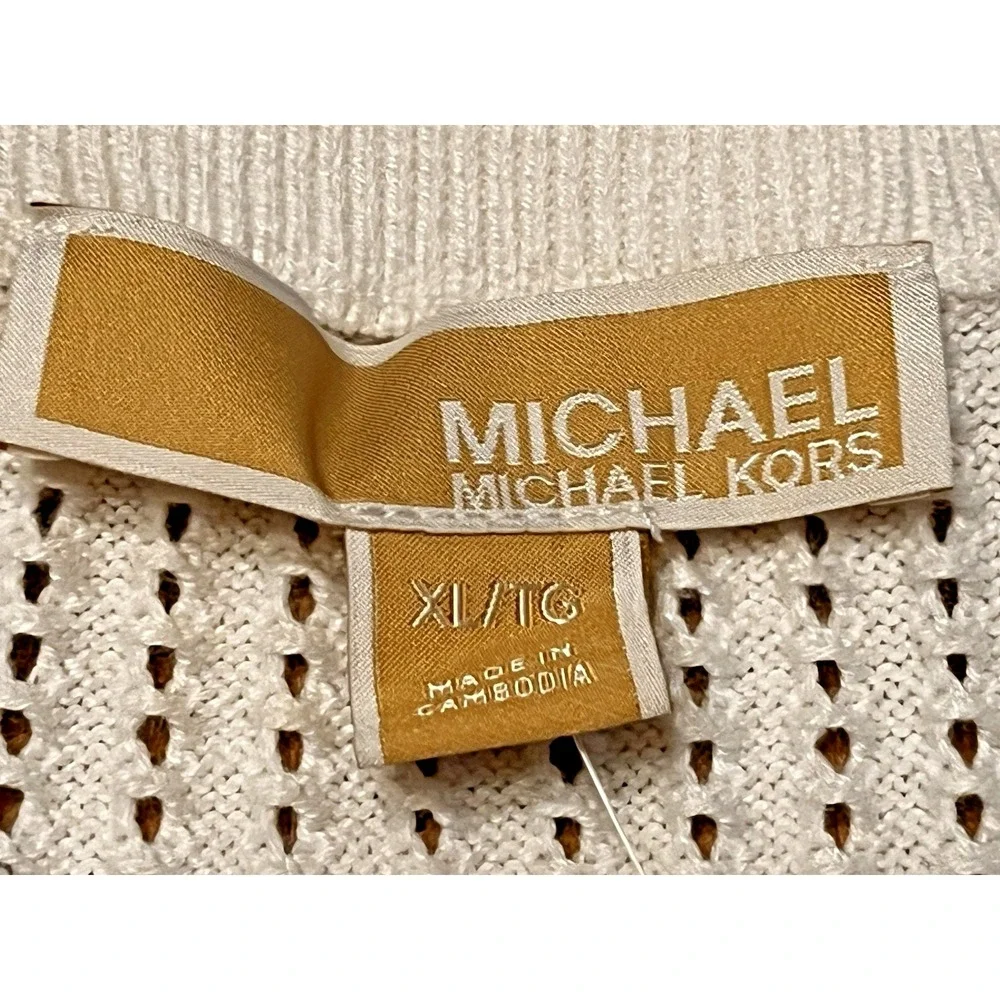 MICHAEL KORS Open Knit Short Sleeve Sweater WHITE Shoulder Detail  Sz XL H12